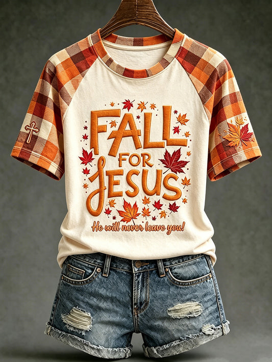 Damen-Herbstthema Glaubensslogan Muster bedrucktes lässiges Kurzarm-T-Shirt