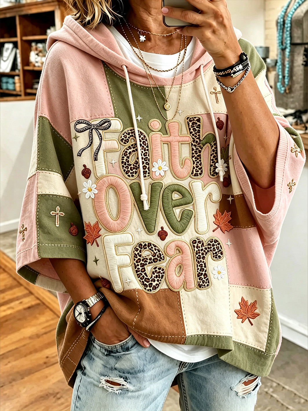 Frauen Herbst Thema Glauben Slogan Muster gedruckt Casual Hoodie