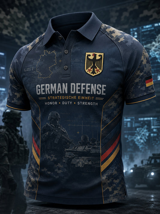 Herren-Poloshirt mit kurzen Ärmeln und Camouflage-Print im Militärstil