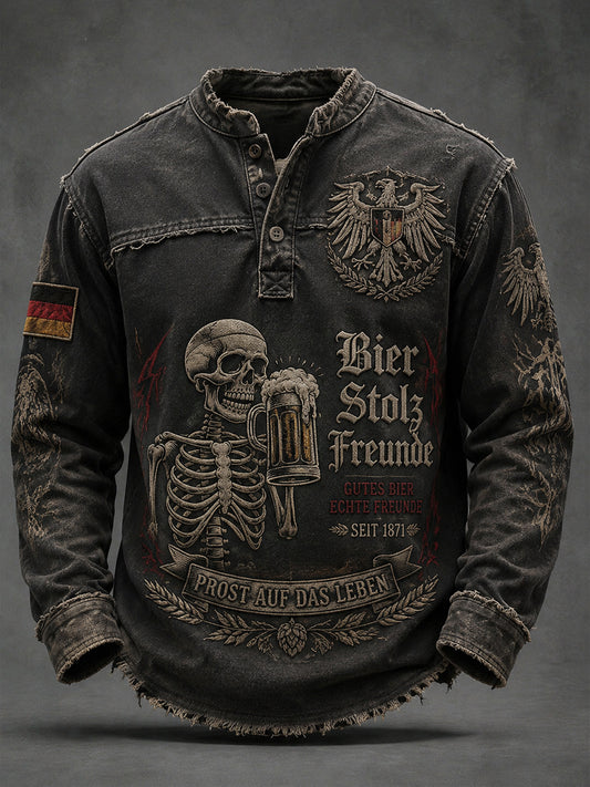 Herren-Longsleeve mit aufwendigem Grafikdruck im Vintage-Stil