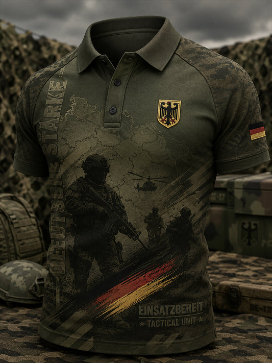 Herren-Poloshirt mit kurzen Ärmeln und Camouflage-Print im Militärstil