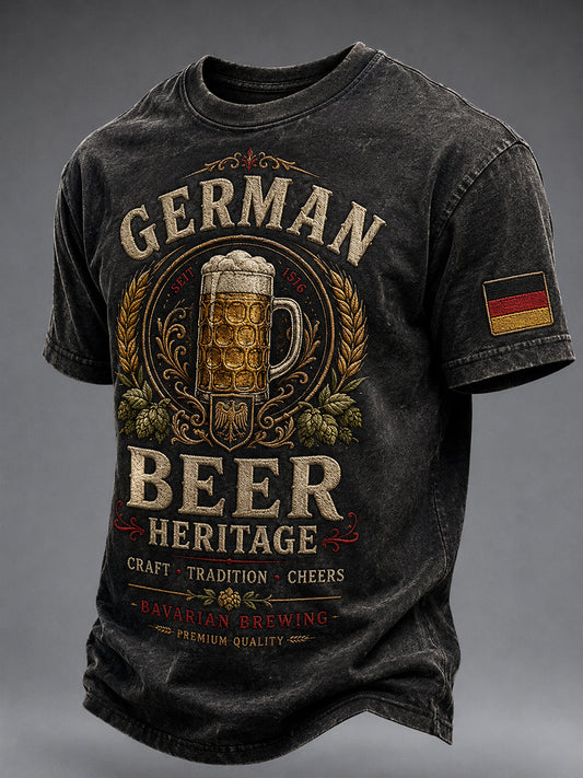Herren-T-Shirt mit kurzen Ärmeln und aufwändigem Grafikdruck im Vintage-Stil