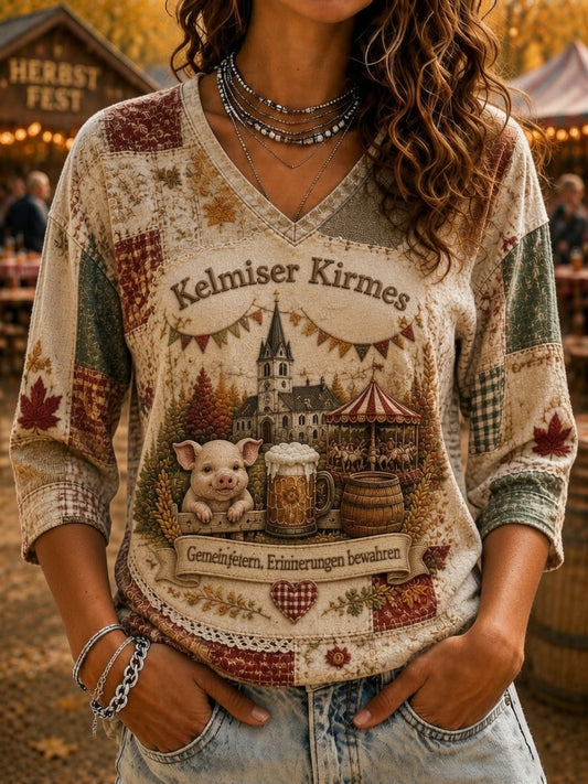 Damen-Kelmis-Kirchengarten-Print-Lässiges T-Shirt