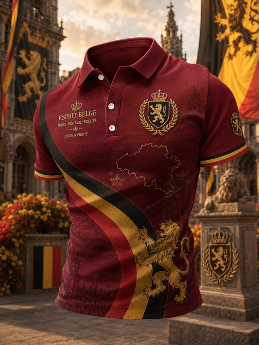Herren-Poloshirt mit kurzen Ärmeln und patriotischem Jubiläumsdruck