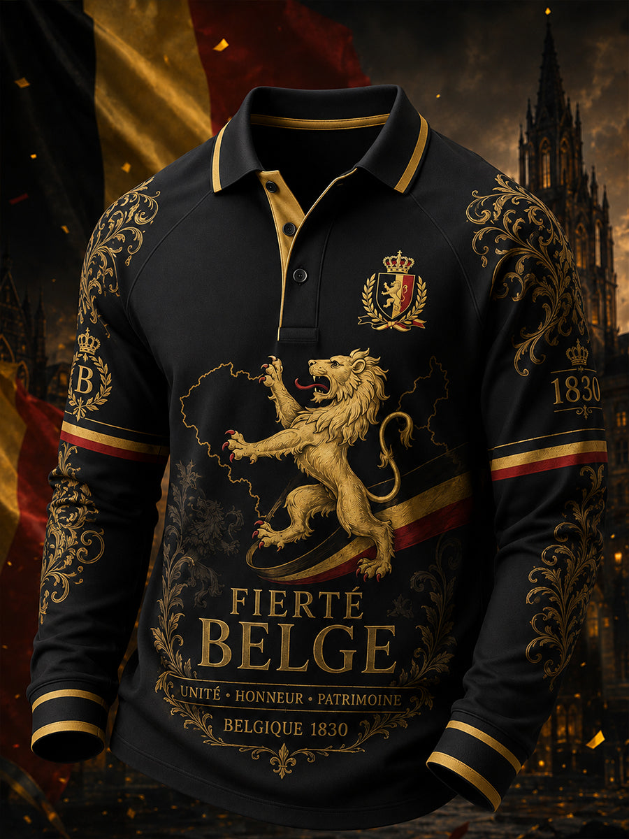 Langärmliges Polos hirt für Männer mit patriotischem Gedenk druck