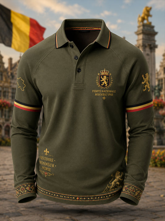 Herren-Poloshirt mit langen Ärmeln und patriotischem Gedenkdruck