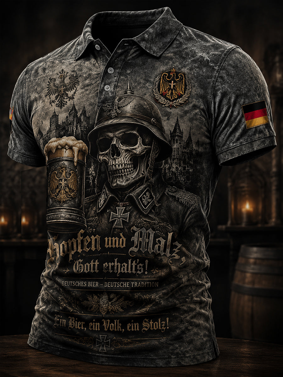 Herren-Poloshirt mit kurzen Ärmeln und Vintage-Schriftzug-Print