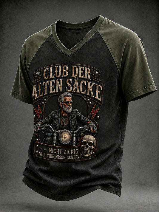 Herren-T-Shirt mit witzigem Slogan-Print und V-Ausschnitt