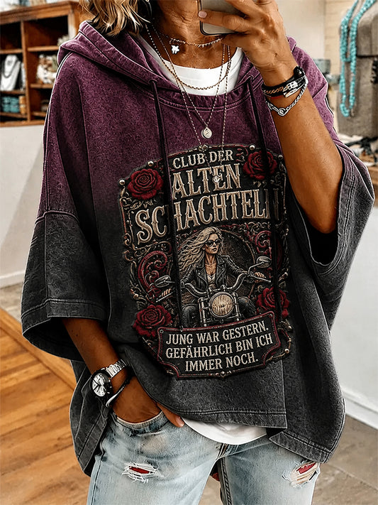 Frauen-Kapuzenpullover mit witzigem Slogan-Print und kurzen Ärmeln