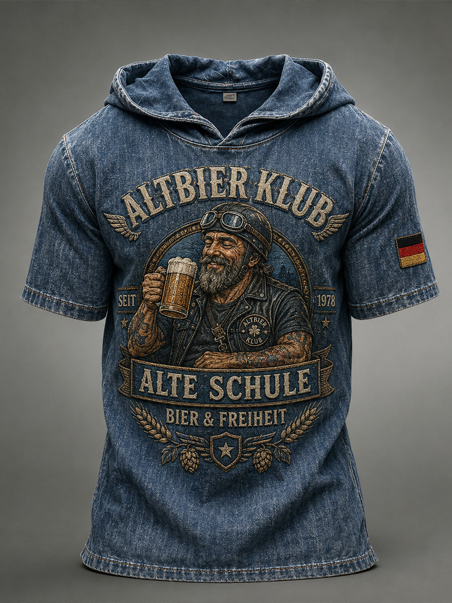 Herren-Kapuzenpullover mit kurzen Ärmeln und Vintage-Schriftzug-Print