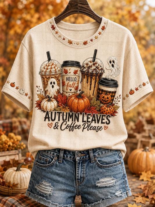 Damen herbst blätter & Kaffee Bitte drucken Sie lässiges T-Shirt