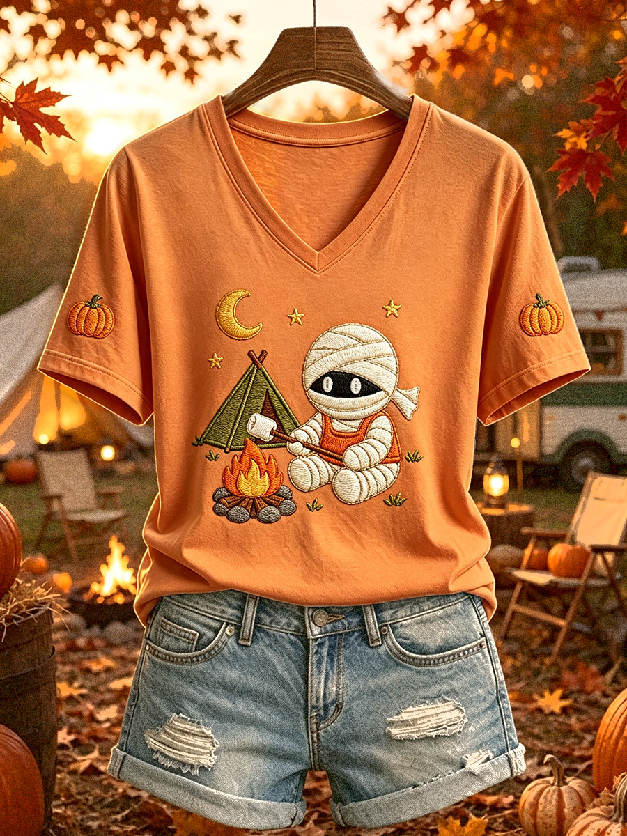 Kurzärmliges Damen-T-Shirt mit Camping-Mummy-Print