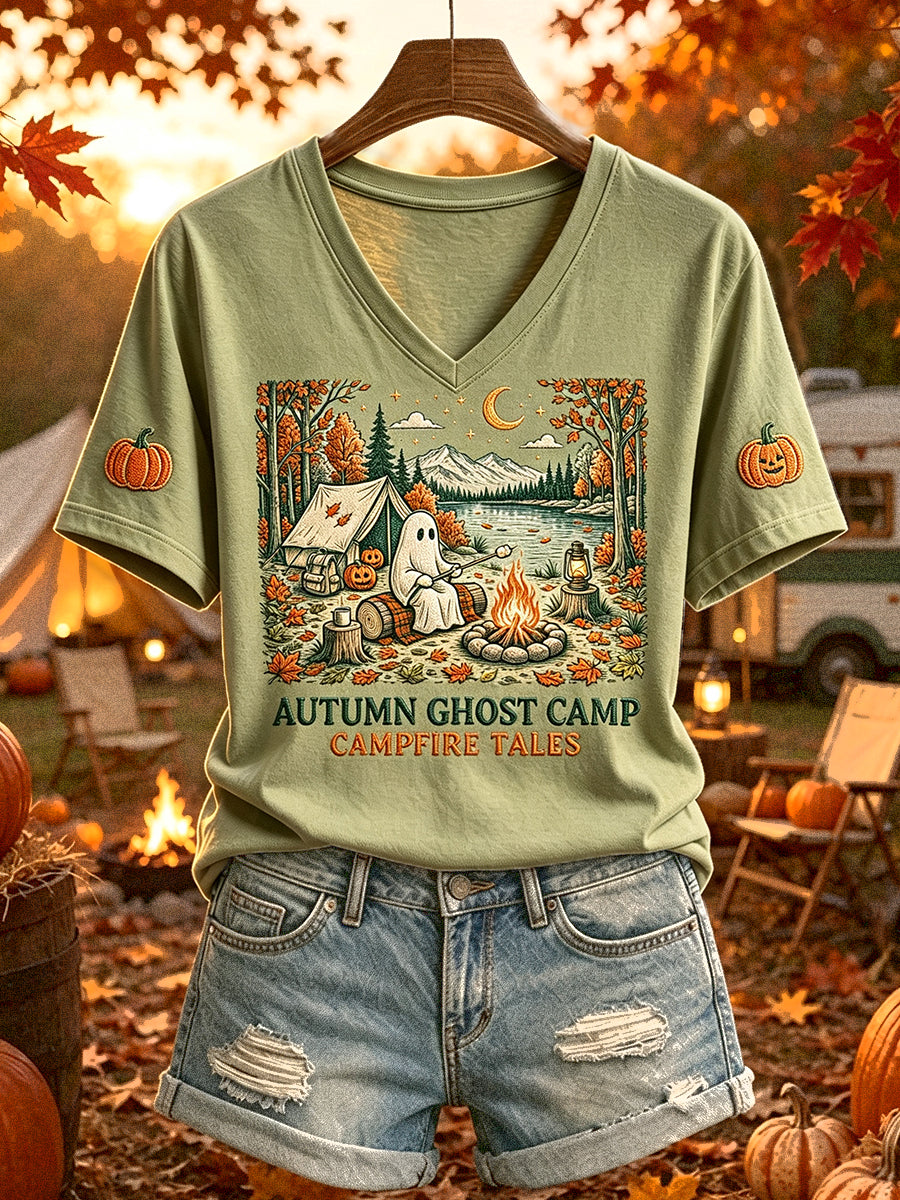 Damen Halloween Ghost Camping Print Kurzarm T-Shirt