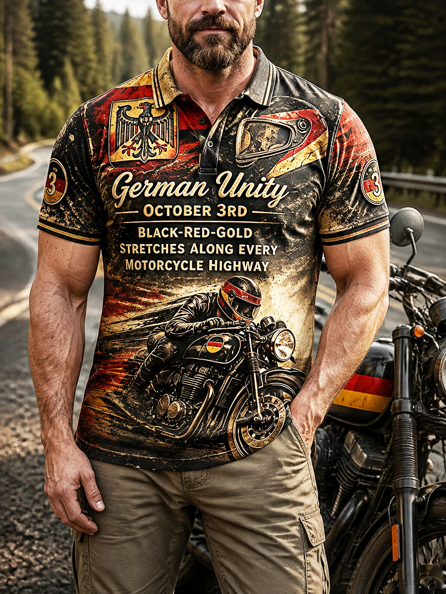 Herren-Retro-Poloshirt mit deutscher Flagge zum Tag der deutschen Einheit, modisch und lässig bedruckt