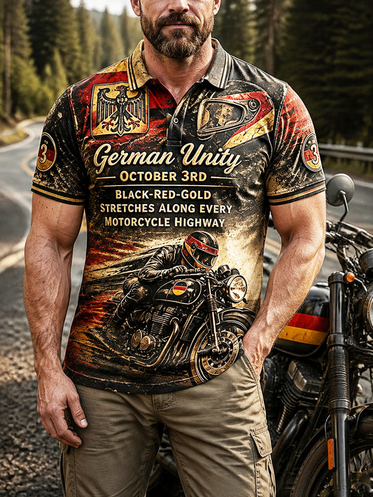 Herren-Retro-Poloshirt mit deutscher Flagge zum Tag der deutschen Einheit, modisch und lässig bedruckt