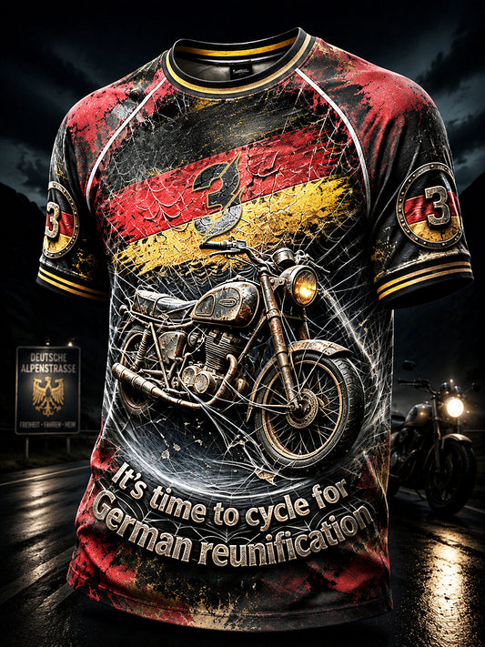 Herren-T-Shirt mit coolem Graffiti-Print zur Einheitsfeier der deutschen Flagge für Motorradfahrer