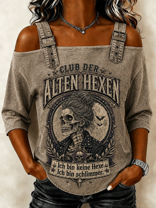 Frauen-Funny-Halloween-Druck-T-Shirt mit 3/4-Arm