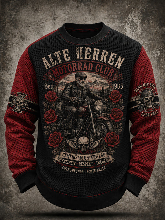Herren-T-Shirt im Vintage-Stil mit abgenutztem Slogan-Print, aus Waffelstrick und mit langen Ärmeln