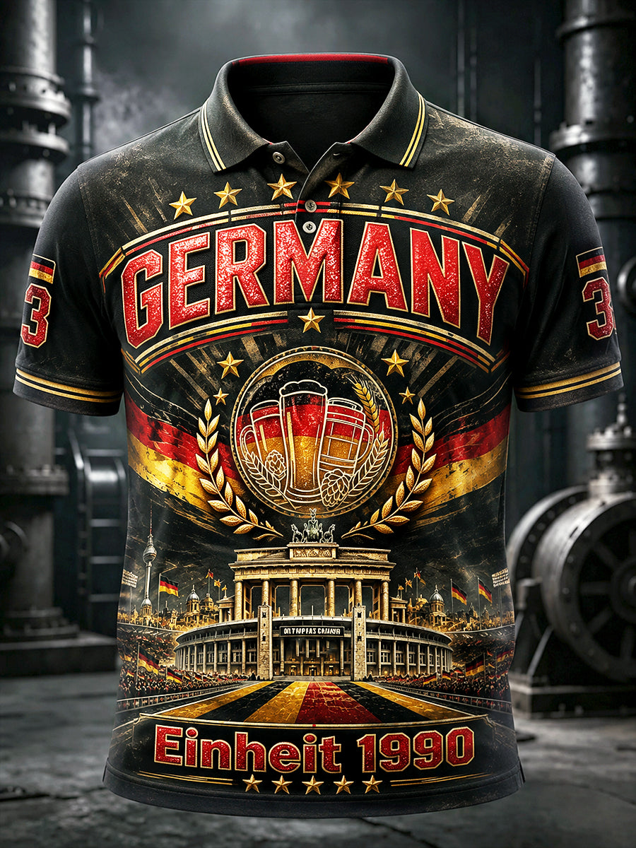 Herren-Poloshirt im Freizeitstil mit Bier-Print zum Deutschen Nationalfeiertag