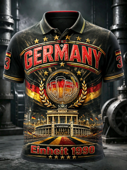 Herren-Poloshirt im Freizeitstil mit Bier-Print zum Deutschen Nationalfeiertag