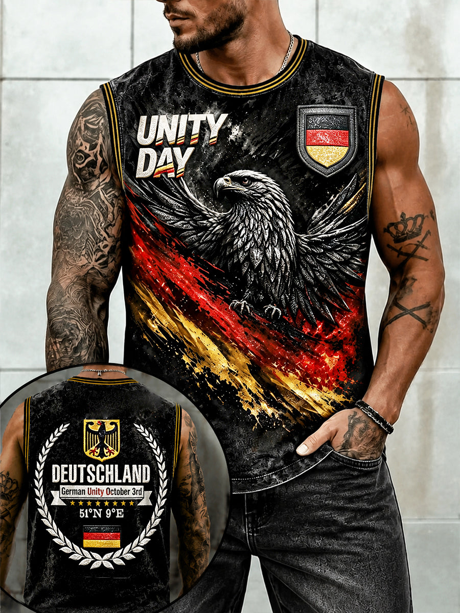 Herrenweste in Schwarz mit Adlermotiv zum deutschen Nationalfeiertag, lässiger Stil