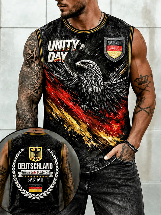 Herrenweste in Schwarz mit Adlermotiv zum deutschen Nationalfeiertag, lässiger Stil