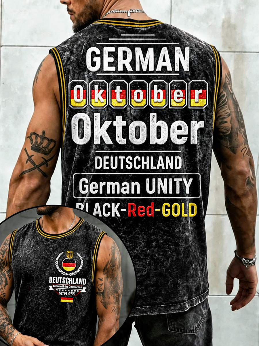 Herren-Retro-Weste in Schwarz mit deutschem Nationaltag-Print, lässig geschnitten