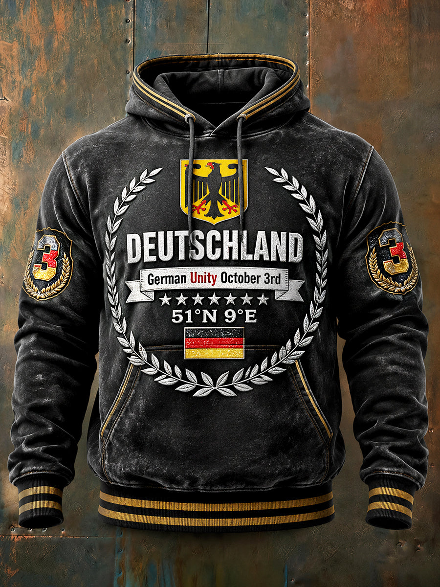 Herren-Kapuzenpullover mit deutschem Nationaltag-Print, lässig, schwarz
