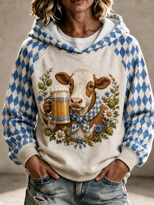 Damen-Sweatshirt im Cottagecore-Stil mit Blumen- und Kuhmuster