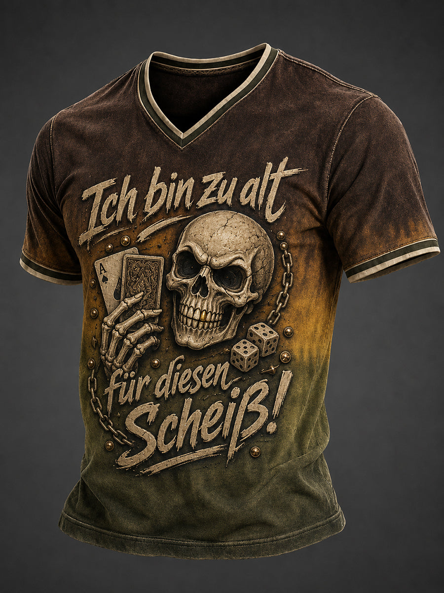 Herren-T-Shirt mit lustigem Aufdruck „Ich bin zu alt für diesen Scheiß“ und V-Ausschnitt