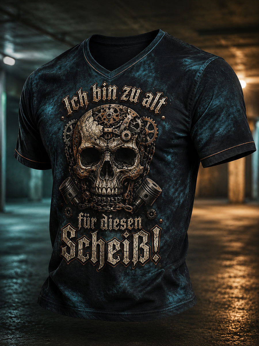 Herren-T-Shirt mit lustigem Aufdruck „Ich bin zu alt für diesen Scheiß“ und V-Ausschnitt
