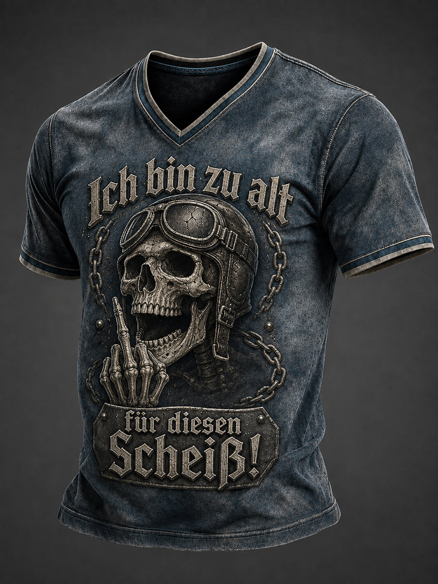 Herren-T-Shirt mit lustigem Aufdruck „Ich bin zu alt für diesen Scheiß“ und V-Ausschnitt
