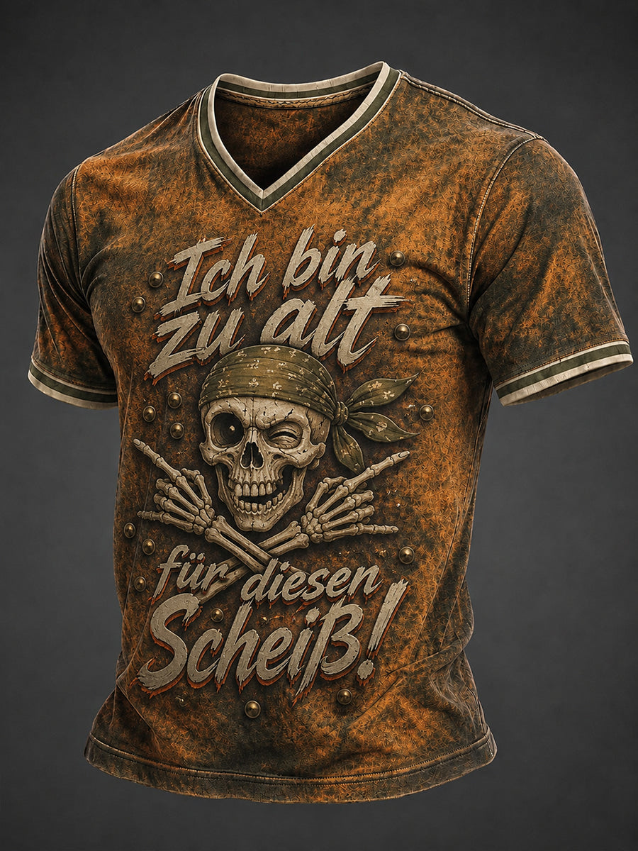 Herren-T-Shirt mit lustigem Aufdruck „Ich bin zu alt für diesen Scheiß“ und V-Ausschnitt