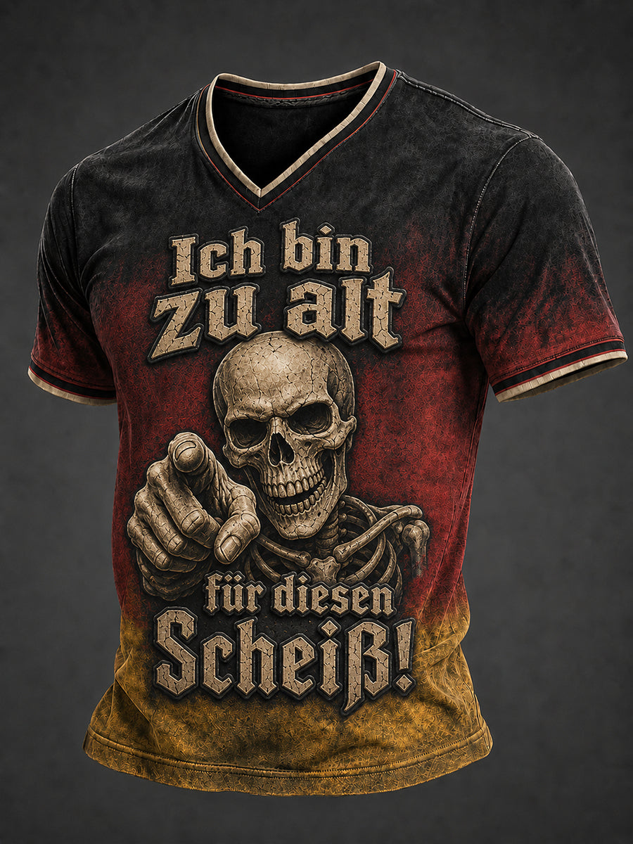 Herren-T-Shirt mit lustigem Aufdruck „Ich bin zu alt für diesen Scheiß“ und V-Ausschnitt
