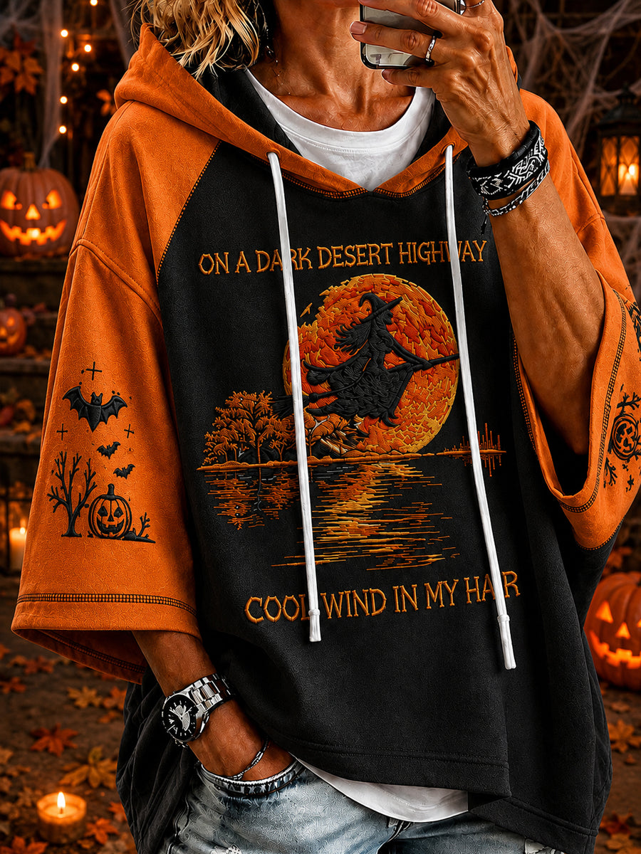 Frauen Halloween Hexe Kürbis Fledermaus Hoodie