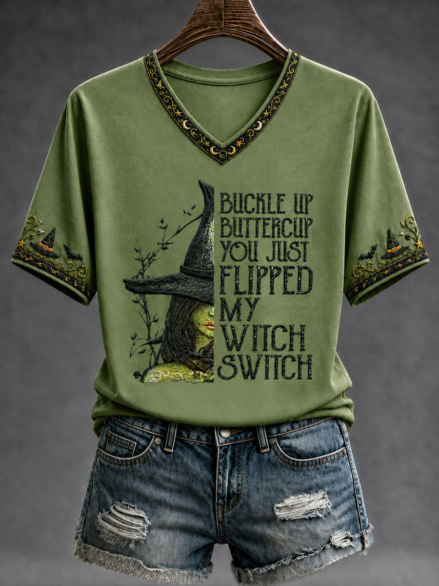 Damen Halloween BUCKLE UP BUTTERCUP, DASS SIE NUR MEINE HEXE SCHALTEN Kurzarm T-Shirt