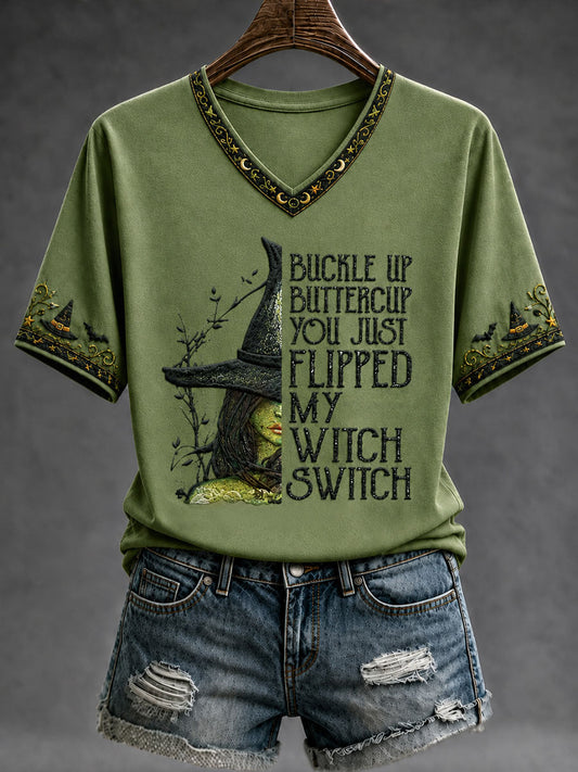 Damen Halloween BUCKLE UP BUTTERCUP, DASS SIE NUR MEINE HEXE SCHALTEN Kurzarm T-Shirt