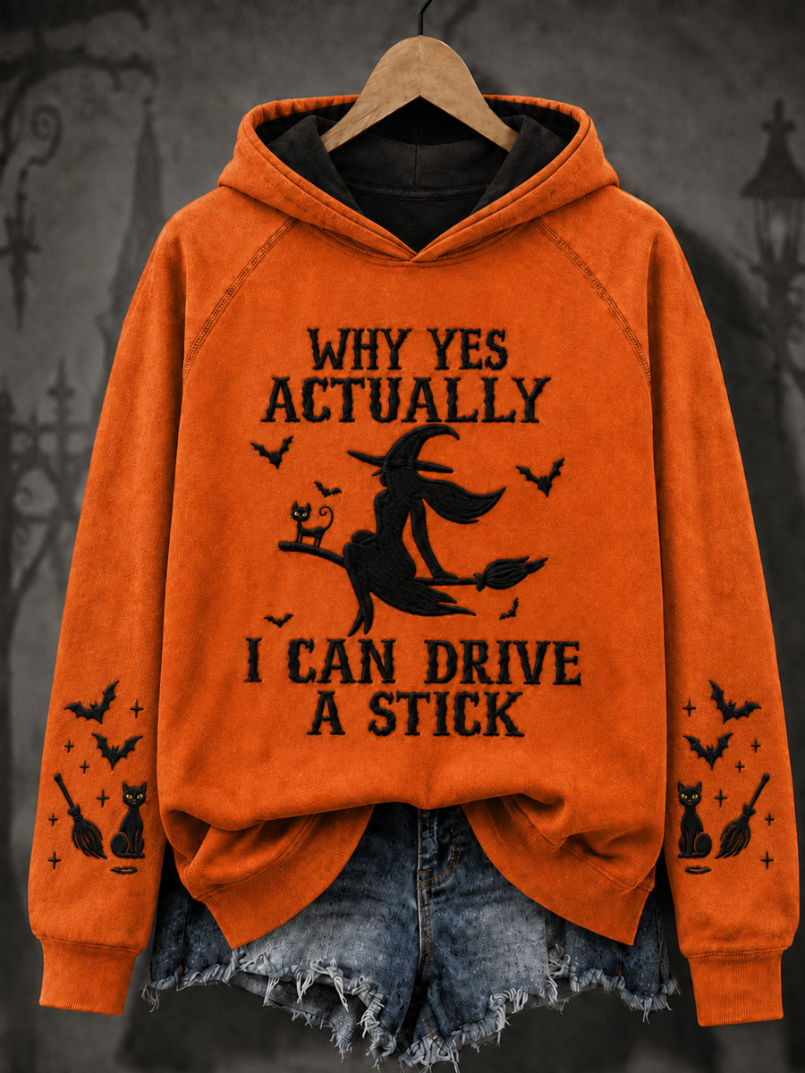 Halloween für Frauen, WARUM JA ICH EINEN STICK Casual Lose Langarm Hoodie FAHREN KANN