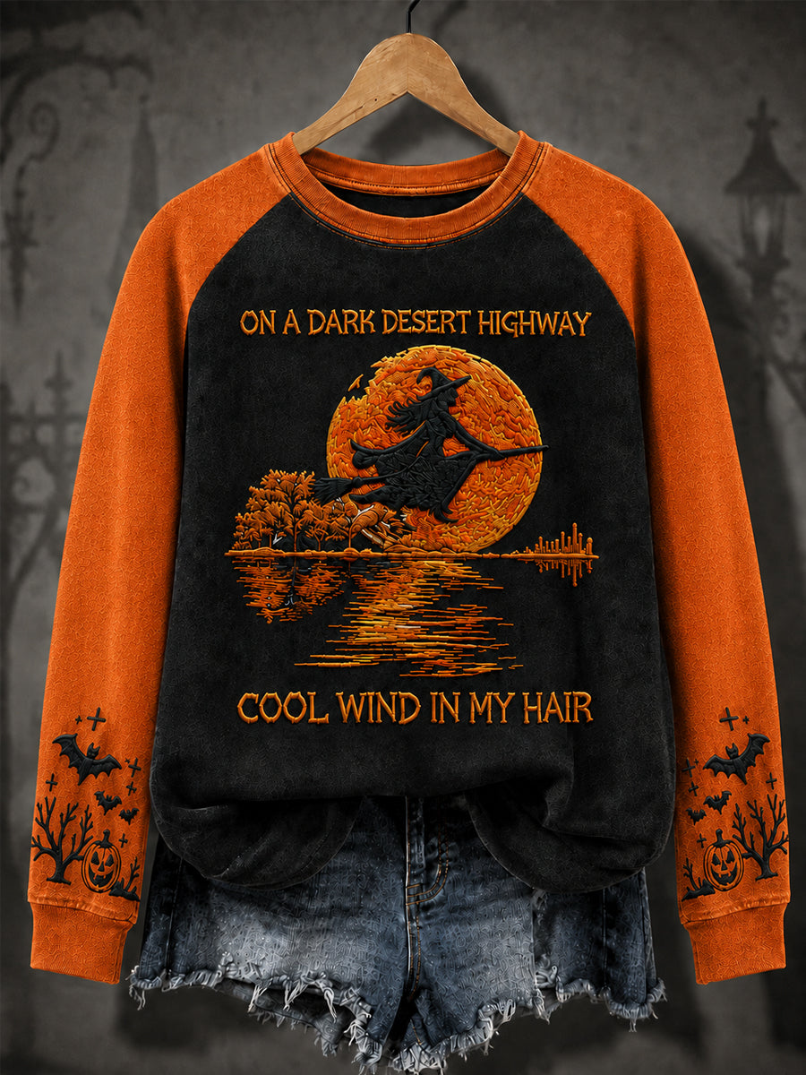 Damen Halloween Hexe Kürbis Fledermaus Langarm Sweatshirt