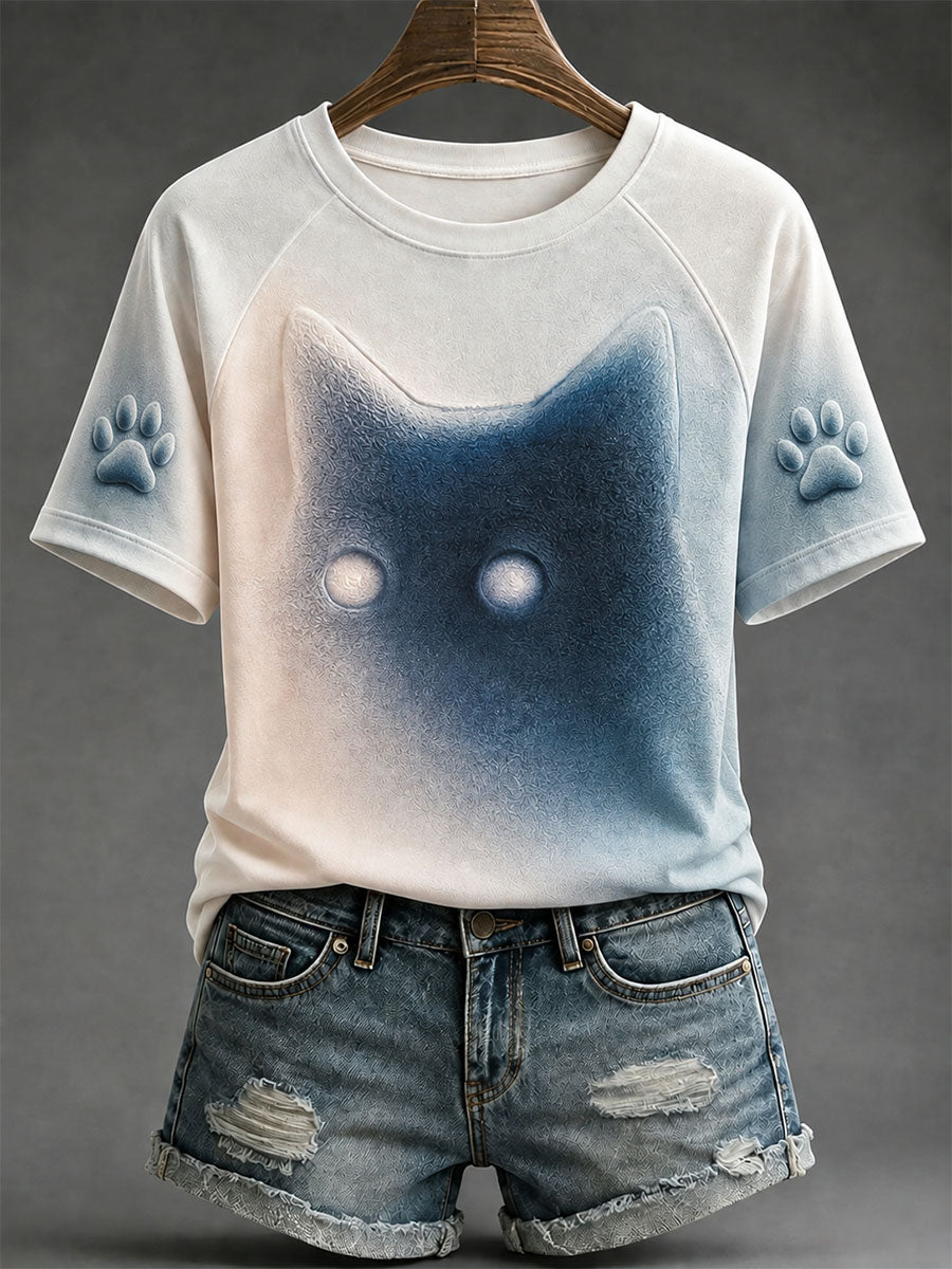 Damen-Katzen-Print-Art-T-Shirts