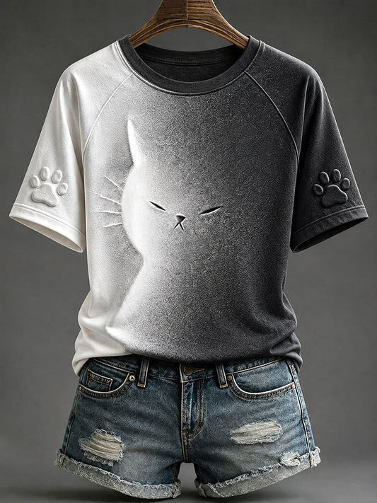 Damen-Katzen-Print-Art-T-Shirts