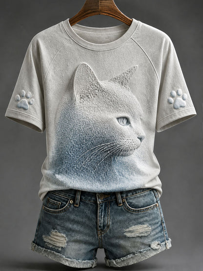 Damen-Katzen-Print-Art-T-Shirts