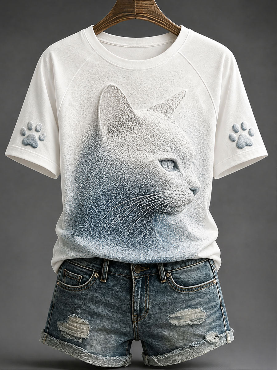 Damen-Katzen-Print-Art-T-Shirts