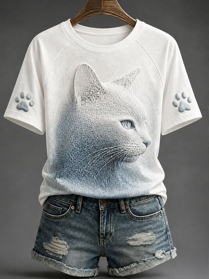 Damen-Katzen-Print-Art-T-Shirts