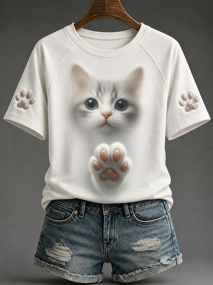 Damen-Casual-T-Shirts mit Katzenmuster