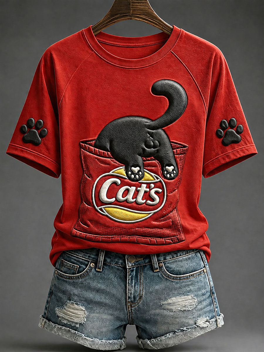 Lustige T-Shirts für Damen mit schwarzer Katzen-Print-Optik