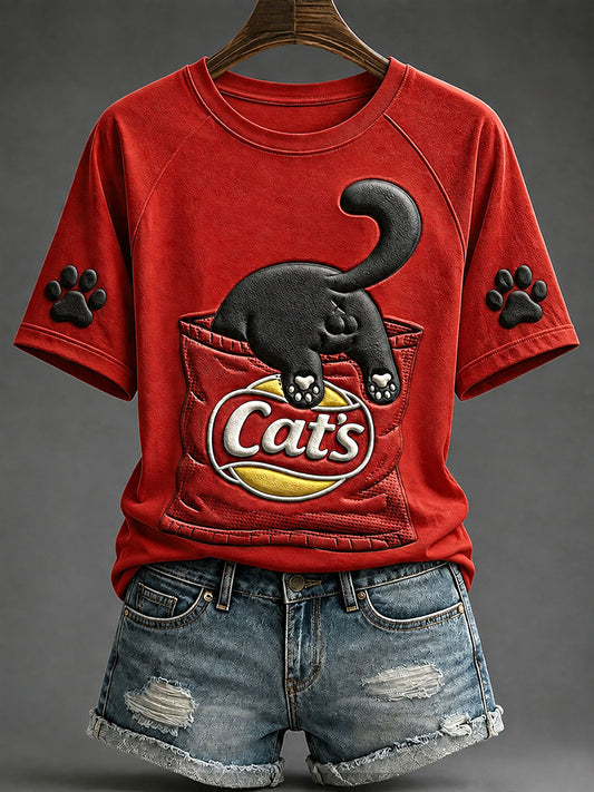 Lustige T-Shirts für Damen mit schwarzer Katzen-Print-Optik