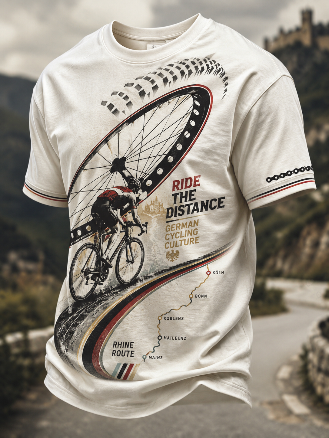 Herren-T-Shirt mit kurzen Ärmeln im Stil der deutschen Radfahrkultur