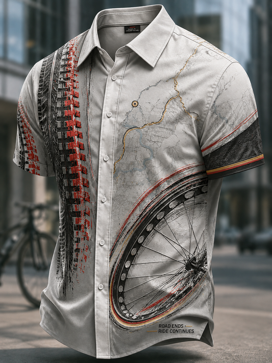 Herren-Deutsche-Radsportkultur-Kunstdruck-Shirt mit kurzen Ärmeln