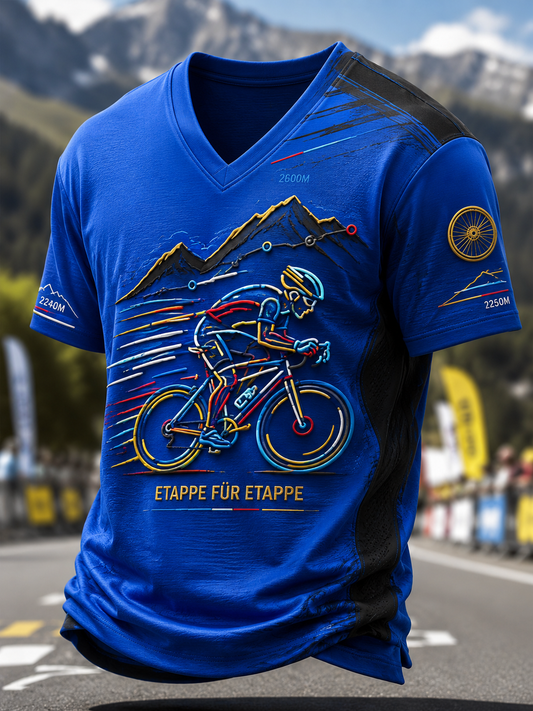 Herren-T-Shirt mit V-Ausschnitt im Stil der deutschen Radfahrerkultur